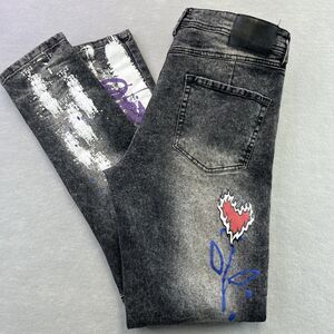 Rue 21 Graffiti Paint Supreme Flex Fit Black Skinny Arc Mens 34x32 Denim Jeans